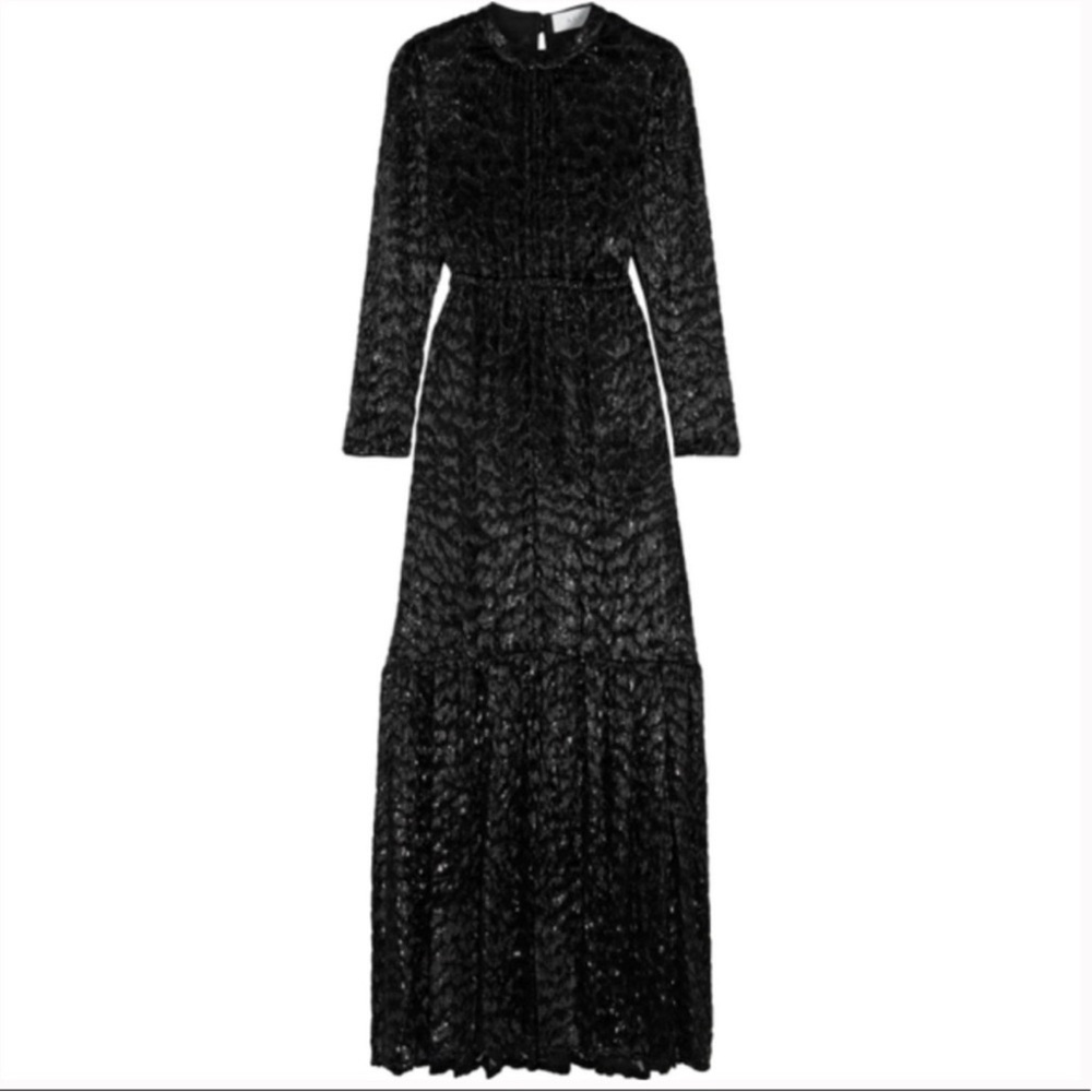 Elegant Black Lace Maxi Dress Animal Metallic